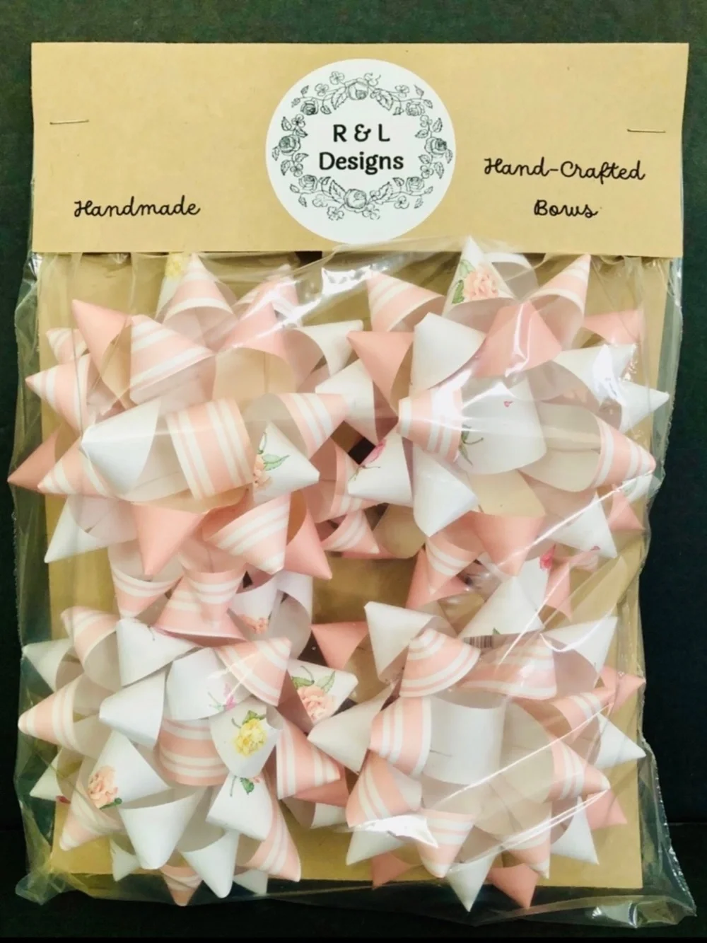 NEW Hand-Crafted Paper Gift Bows Pink Floral Assortment 4 Pack.